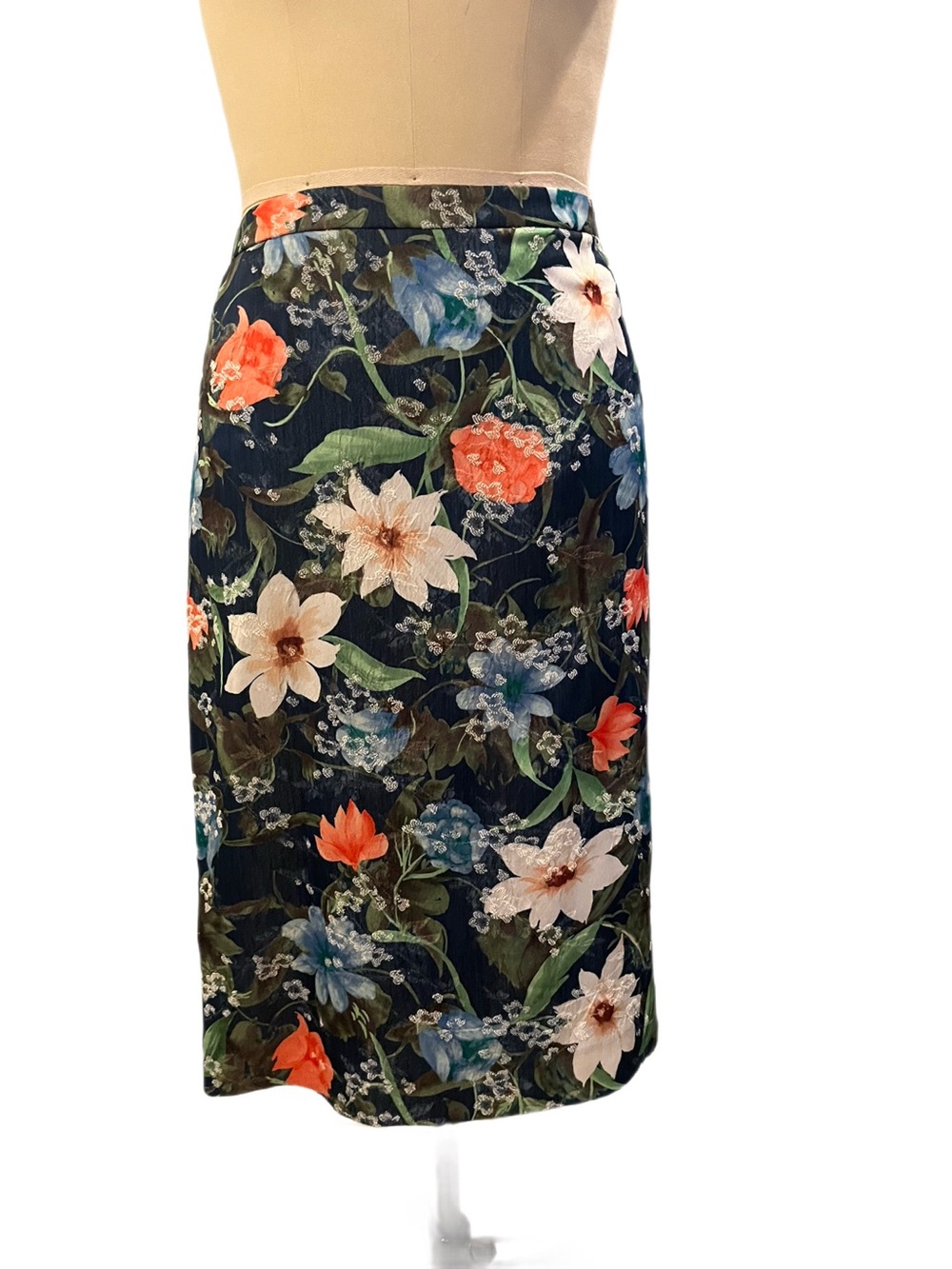 Carlisle Blue With Multicolored Floral Midi Pencil Skirt - NWT